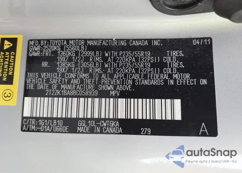 2011 Lexus Rx 350 из США, поврежденный, VIN 2T2ZK1BA8BC058939